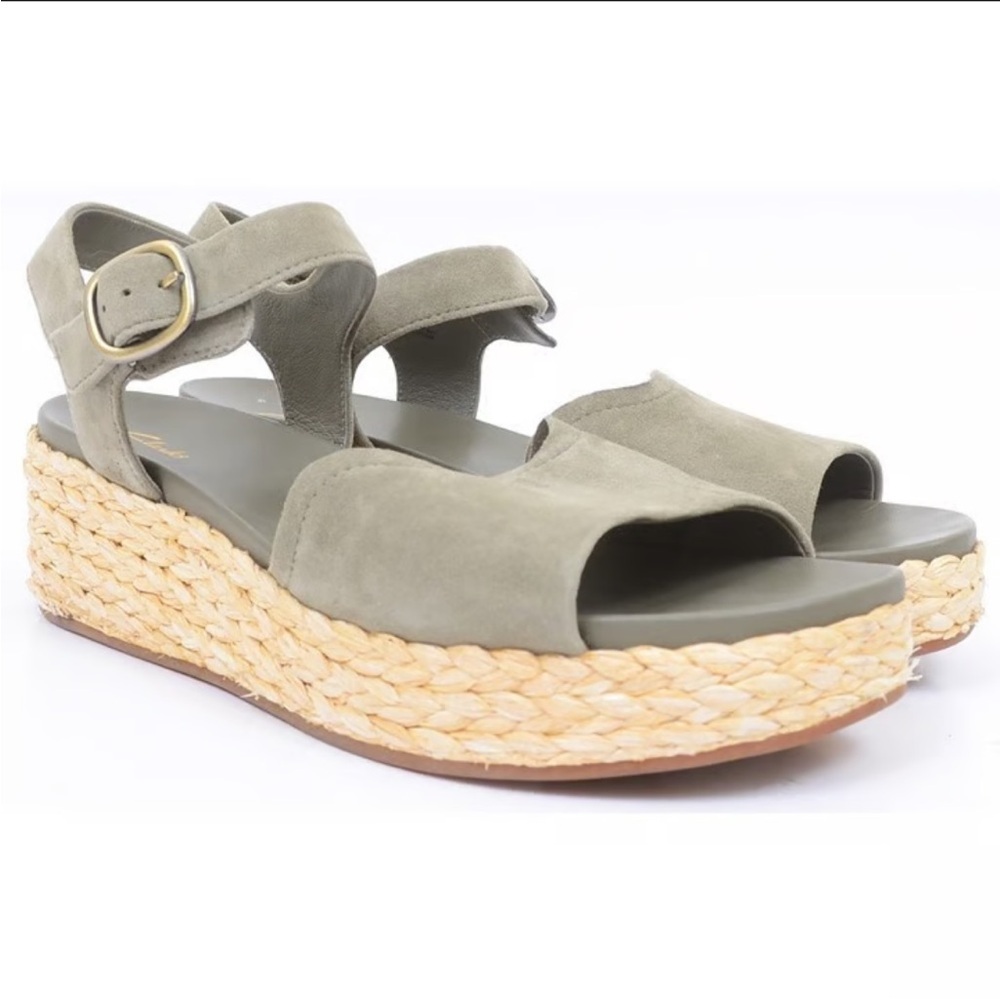 Clarks Kinnei way suede jute raffia Olive Green Platform Sandals